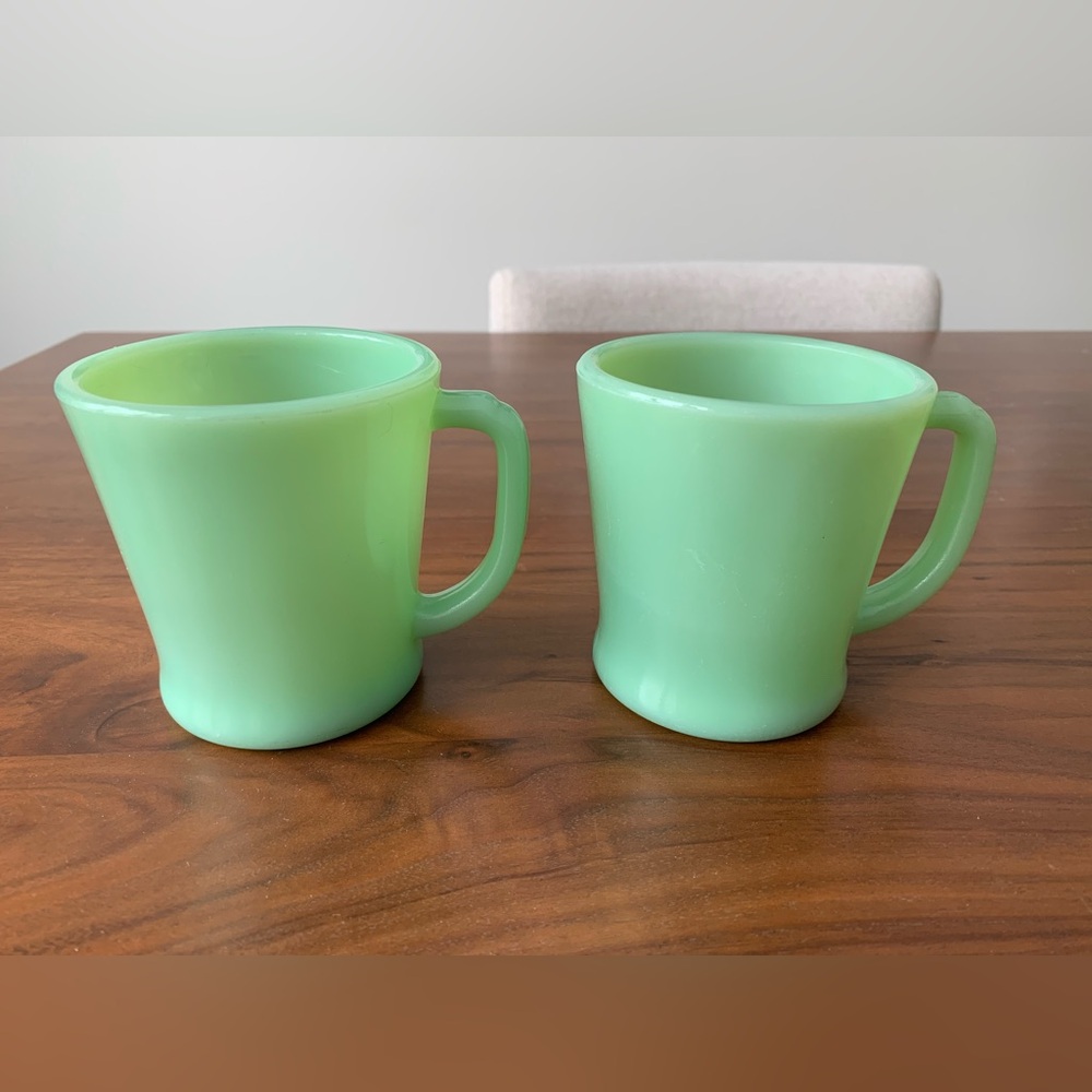 Fire King Jadeite D-handle Coffee Mugs - Pair